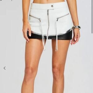 Retrofete Womens Sian Leather Zipper Mini Skirt Medium White Black Edgy